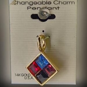 VTG 14K Gold Shield USA "Changeable Charm" Pendant- Diamond Shape Multicolred